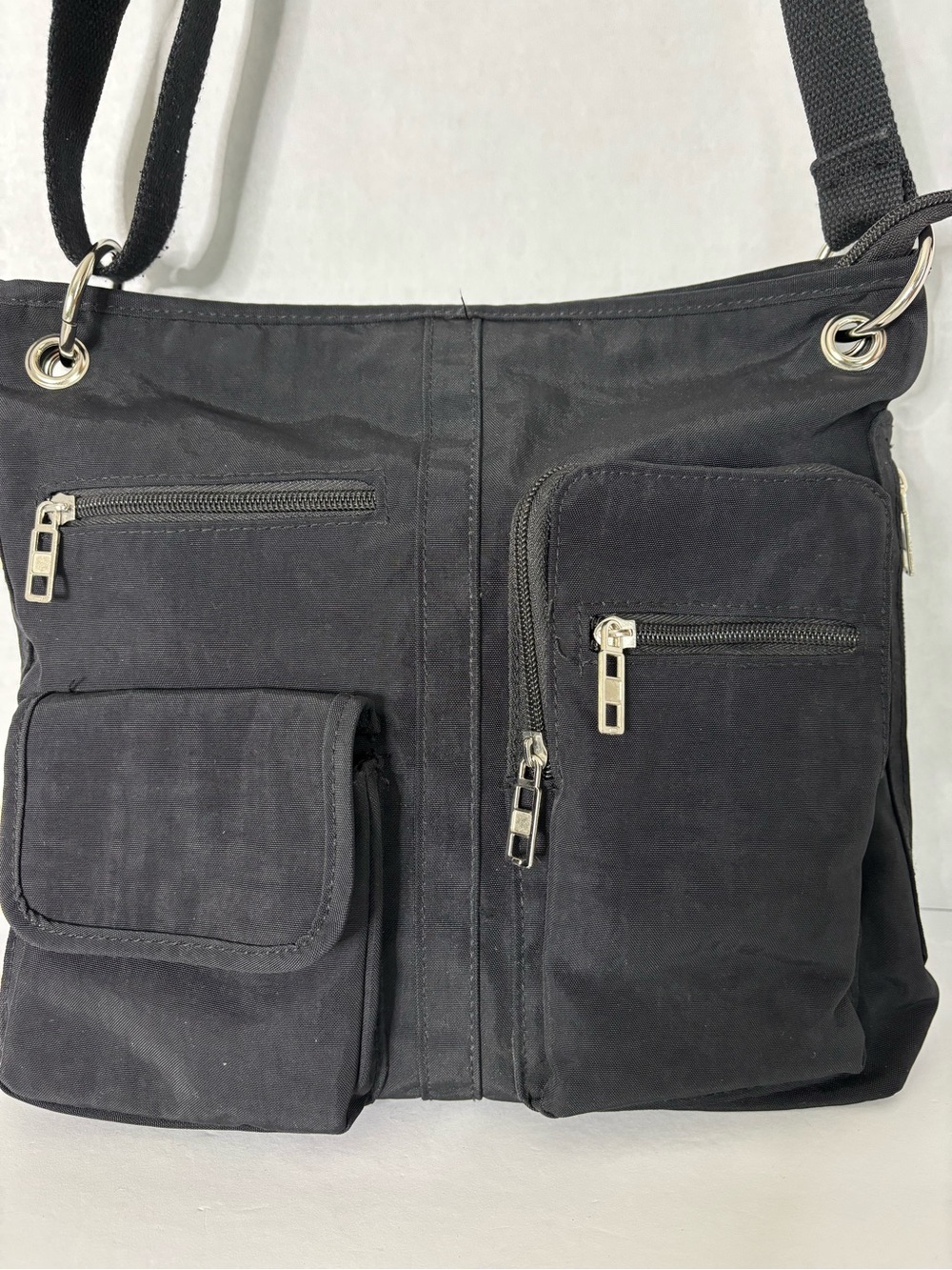 Black Canvas Women's Crossbody Bag with Front Pockets